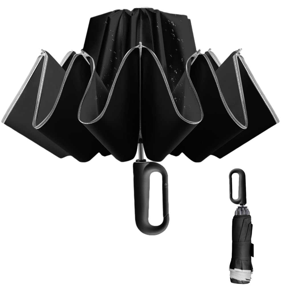 PALAY Large Umbrella for Men Women with Reflective Strap, 50'' Automatic Open/Close Windproof Travel Folding Umbrella, Reinforced 10 Dual Ribs, 99 UV Protection Umbrella with Carabiner Handle Design PALAY Large Umbrella for Men Women with Reflective Strap, 50'' Automatic Open/Close Windproof Travel Folding Umbrella, Reinforced 10 Dual Ribs, 99 UV Protection Umbrella with Carabiner Handle Design